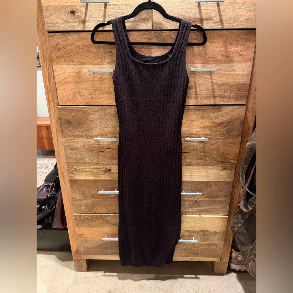 All Saints Chocolate Brown Ribbed Maxi Dress